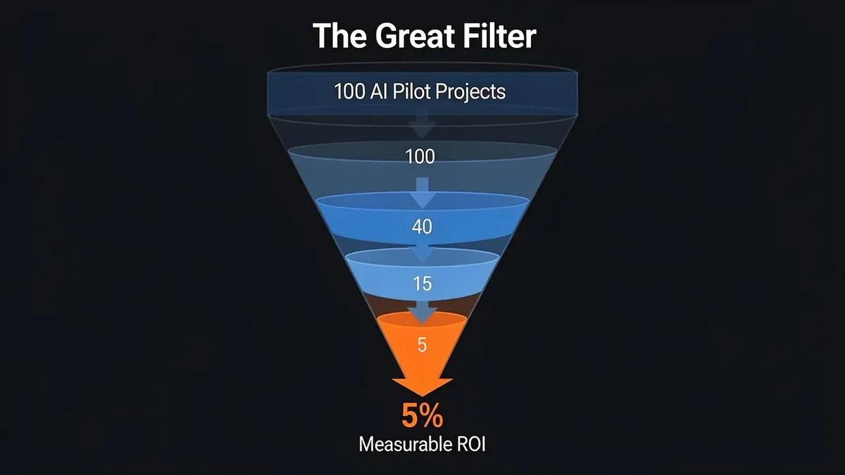 The Great Filter: 100 AI Pilot Projects funnel down to only 5% delivering measurable ROI